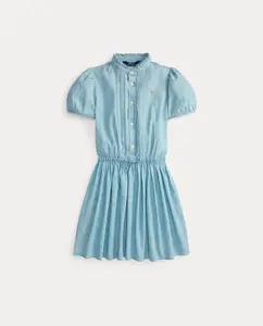 Детское хлопковое платье с коротким рукавом Polo Ralph Lauren, светло-голубой
