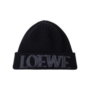 LOEWE Вышитая логотипом ребристая вязаная шапка, Black