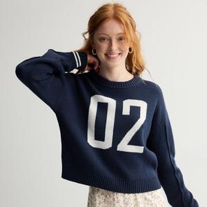 Детский вязаный свитер с V-образным вырезом So, цвет blue white number