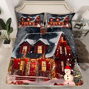 Erosebridal Детский комплект постельного белья с новогодним принтом снеговика, Red White