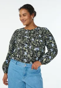 Блузка с принтом «mit muster und knöpfen» Zizzi, Black Flower Aop