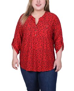 Топ больших размеров с длинными рукавами-хлястиками и карманами NY Collection