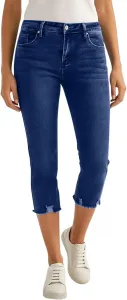 Женские джинсы капри High Waisted с прямыми штанинами и необработанным краем
