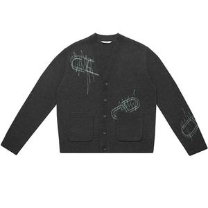 Кардиган вязаный Deep Breathe с вышивкой, темно-синий