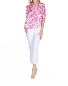 Топ с высоким воротником и пышными рукавами в цвете пурпурный гибискус Jade