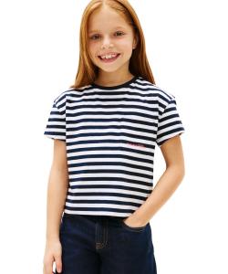 Девичья полосатая футболка с коротким рукавом