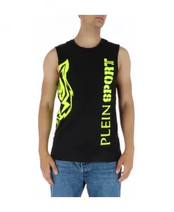 Черная майка без рукавов с круглым вырезом и принтом. Plein Sport, черный