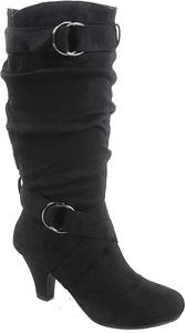 Женские модные сапоги Forever Link Maggie-39 с низким каблуком, молнией и свободным верхом до середины голени, Black Suede