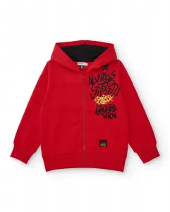 Красная толстовка с капюшоном для мальчика с городским принтом Tuc tuc
