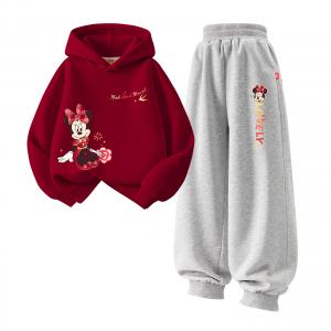 Детская повседневная спортивная одежда Disney, [thickened and fleece-lined]di xinzhi floral k бордовый+dini love k серый