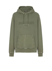 Винтажное худи Balmain с вышивкой, серый/хаки