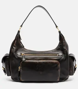 Потёртая кожаная сумка через плечо Miu Miu, Brown