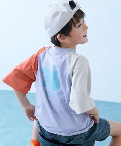 Легко стирающаяся, устойчивая к пятнам футболка-реглан с рукавами 5/8 для мальчиков, весна/лето 2026 Devirock, цвет 002-L Gray-G Blue