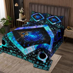 Erosebridal Комплект постельного белья Hippie Dream Catcher Bohemian Mandala Quilt Set с психоделическим галактическим принтом и тай-дай окраской в синих тонах, Multi 01