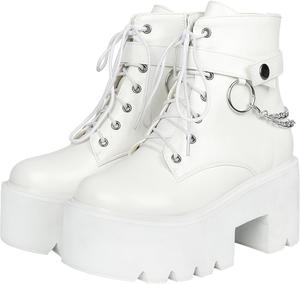 Женские ботильоны Parisuit, готическое покрытие, платформа, массивные, высокий каблук, шнуровка, боевые ботинки, панк, короткие ботильоны, Weiß 3