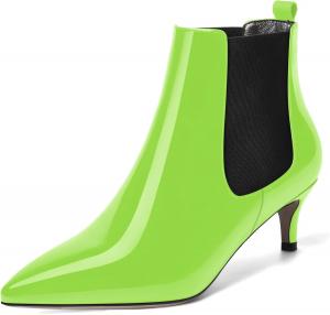 Женские офисные ботильоны SKYSTERRY с заостренным носком, лакированные, модные, невысокий каблук 2 дюйма, Black Lime Green
