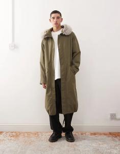 Удлиненная парка Reclaimed Vintage с капюшоном из искусственного меха цвета хаки