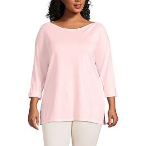 Туника с 3/4 рукавом и лодочкой из хлопка Supima, Plus size, с регулировкой Lands' End, Sea Salt Pink