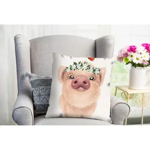Декоративная подушка Bango с милой свинкой Queence, Rosa + bedruckt