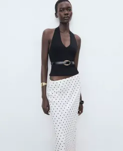 Женская длинная юбка в горошек MANGO, белый