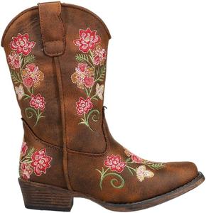 Детские ботинки Roper для девочек Juliet с вышивкой, открытый носок, повседневные, средней длины - коричневые