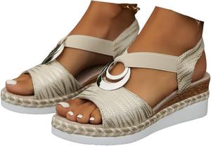 Женские летние сандалии Ladmiple 2023 года, удобные на платформе с ремешком на щиколотке, без застежки, на танкетке с открытым носком, нарядные на высоком каблуке, P-Brown