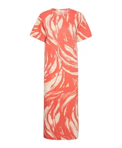 Коралловое платье с волнистым узором и короткими рукавами. Soaked In Luxury, красный
