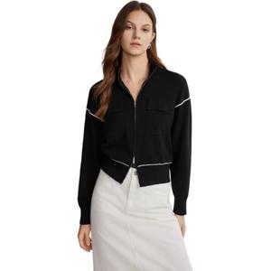 ELLE Кардиган женский черный с воротником стойкой средней длины