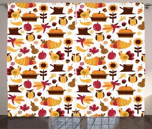 Штора ABAKUHAUS Рустикальный урожай, осенняя композиция, присборенная тесьма для спальни с петлями и крючками, 280 x 245 см, цвет: оранжево-красно-коричневый Abakuhaus