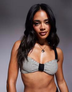 Текстурированный верх бикини с контрастными бретелями в однотонную полоску Moda Minx