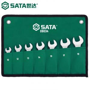 [T] SATA 09034 Набор ключей с храповым механизмом с короткой ручкой, фиксированная головка, сливовые открытые ключи двойного назначения, набор инструментов, полностью полированная хромованадиевая сталь с высоким крутящим моментом, набор из 7 предметов, 1