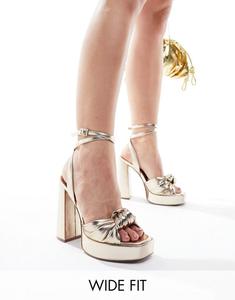 Золотые босоножки на платформе с широким каблуком и декоративным узлом ASOS DESIGN Nikita