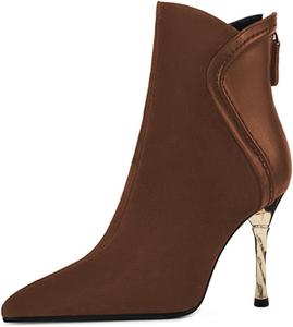 Женские закрытые ботильоны FYS с заостренным носком и металлическим спиралевидным высоким каблуком, короткие ботинки с задней молнией, модные туфли для прогулок, размеры 4-16 US, Brown