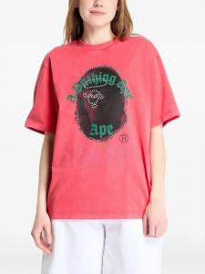Футболка с изображением головы обезьяны BATHING APE, украшенная стразами A Bathing Ape, красный