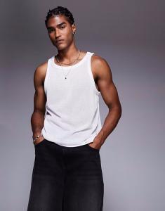 Текстурированная контрастная майка с круглым вырезом ASOS DESIGN кремового цвета