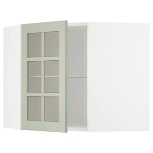 Угловой настенный шкаф с полками/стеклянной дверцей METOD IKEA, 68x37x60 см, цвет white/stensund light green