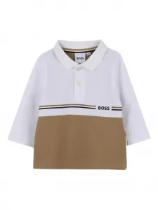 Рубашка поло со вставками и длинными рукавами BOSS Kidswear, белый