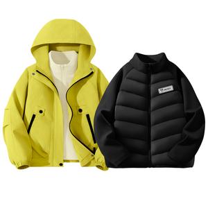 Детская повседневная спортивная одежда Disney, [Thickened Thermal Three-Piece Set зеленый/ экрю/Di H Square Hook-and-Loop черный]