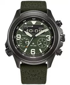 Мужские часы Eco-Drive Chronograph Promaster с зеленым ремешком из CORDURA, 44 мм Citizen