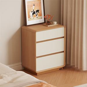 Quanu Комод 38х91х76 см для спальни из массива дерева, 3 ящика, в стиле кремовый белый + натуральный цвет дерева