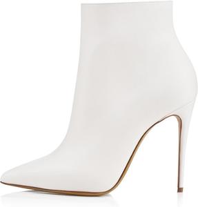 Женские стильные ботильоны на высоком каблуке с заостренным носком, шпилькой, короткие ботинки с боковой молнией, удобная обувь для платья на вечеринку, свидание, работу и свадьбы Generic, White