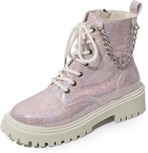 Женские ботинки на шнуровке, боевые ботильоны, блестящие кроссовки, сверкающие ботильоны ZJWBB, Pink