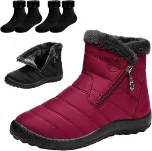 Женские зимние ботинки - удобные зимние водонепроницаемые противоскользящие ботинки до щиколотки с овчиной, утепленные для улицы, ортопедические, с поддержкой свода стопы, легкие зимние ботинки Generic, Red