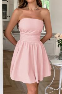 Однотонное платье-футляр с открытыми плечами и эластичным поясом TRUEDAMES, розовый