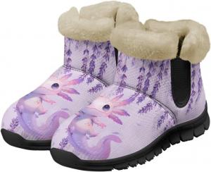 Женские зимние ботинки Jeiento Cute Salamander с цветочным узором, пушистые, на щиколотку, для походов, с противоскользящей подошвой, Salamander Lavender Flower