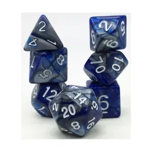 Набор Poly — синий и серебристый с белым (7), Dice - Twins, 16mm Poly Sets