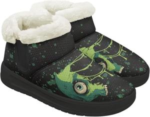 Женские ботильоны на зиму с теплой подкладкой, стелькой из памяти формы, противоскользящие мини-башмачки, антискользящие, без шнурков Chririnla, Spooky Green Skull