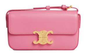 CELINE Блестящая кожаная сумка через плечо из коровьей кожи, женская сумка через плечо ярко-розового цвета