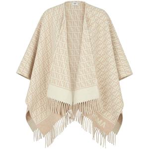 Французский жаккардовый пончо с бахромой Jacquard FENDI, бежевый