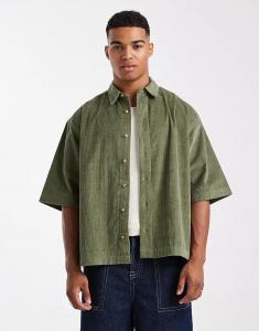 Рубашка свободного кроя ASOS DESIGN из вельвета с значком темно-зеленого цвета